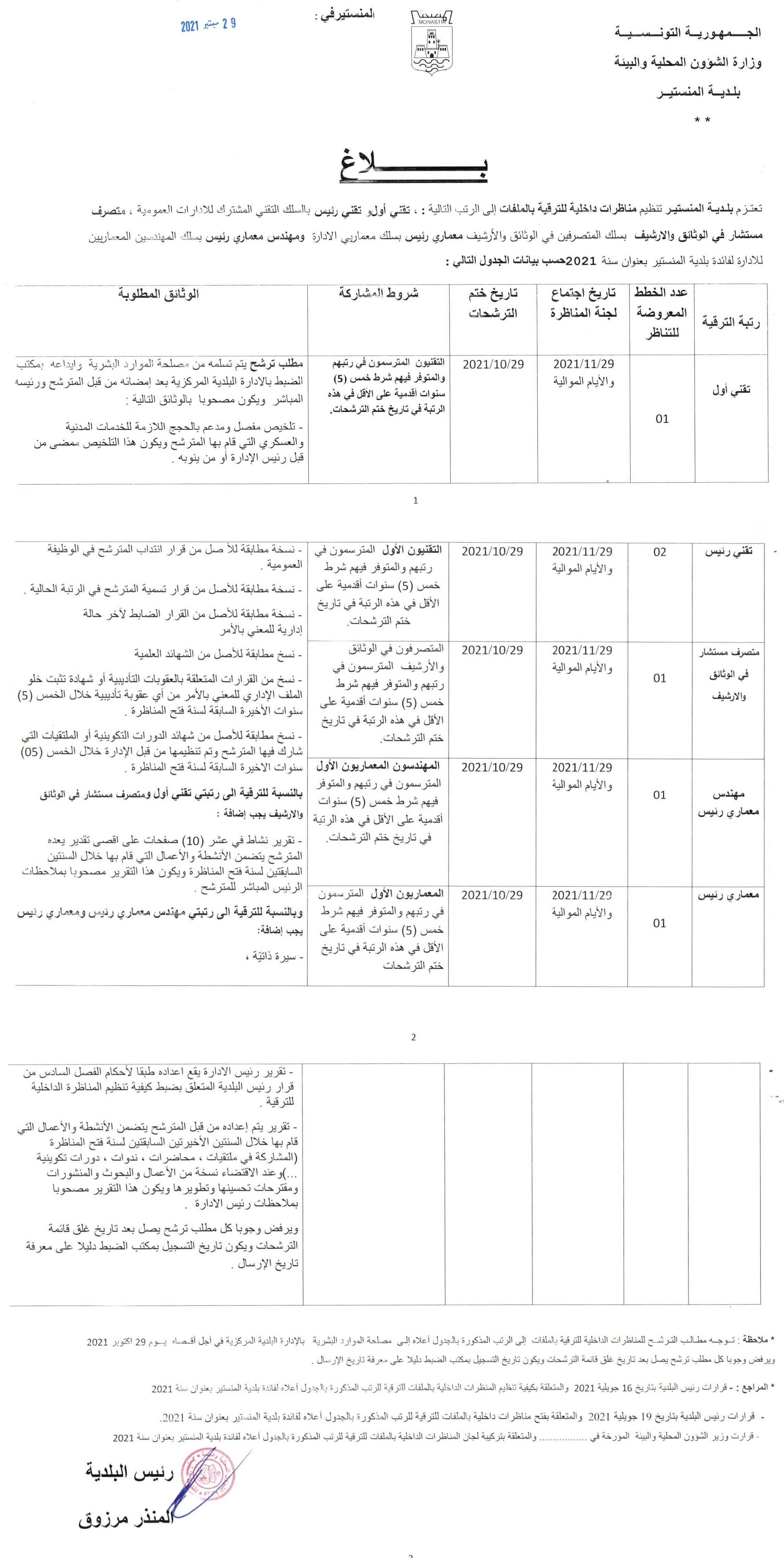 بلاغ "تنظيم مناظرات داخلية للترقية بالملفات"