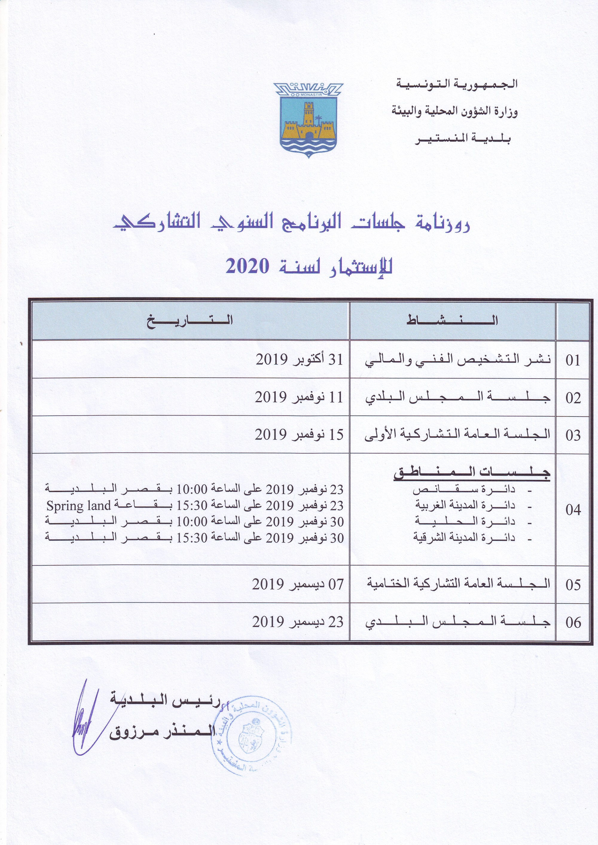 روزنامة جلسات البرنامج السنوي التشاركي للاستثمار لسنة 2020.